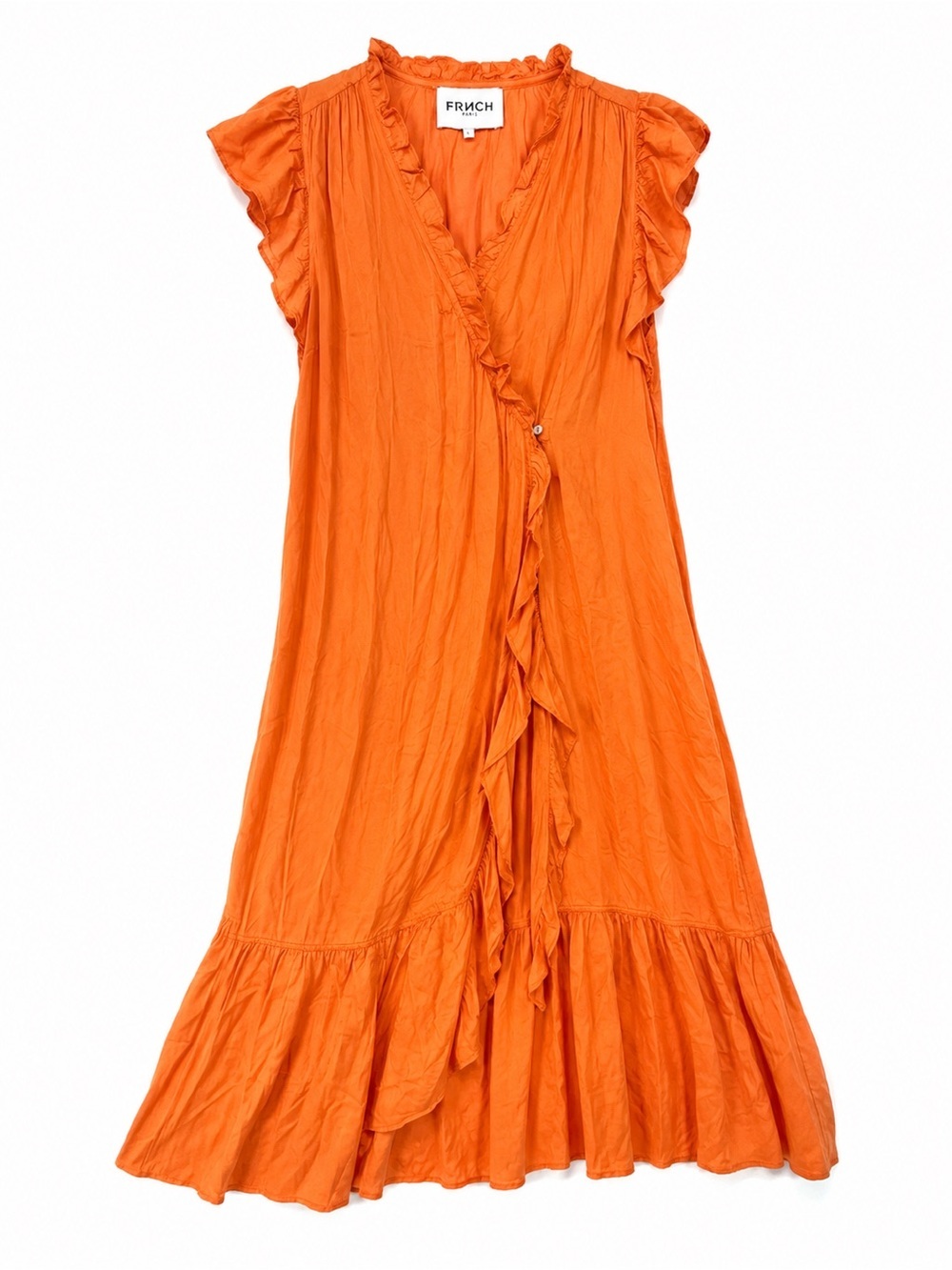 FRNCH Paris Orange Ruffle Maxi Dress Viscose Boho Cottagecore Whimsigoth Small